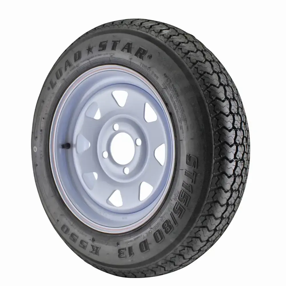 ST155/80D13 Loadstar Trailer Tire LRC on 4 Bolt White Spoke Wheel