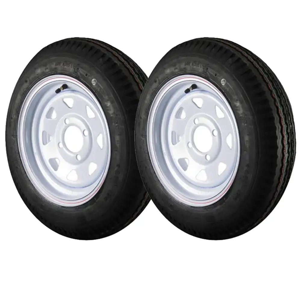 2 Pack - 4.80X12 Loadstar Trailer Tire LRB on 4 Bolt White Spoke Wheel