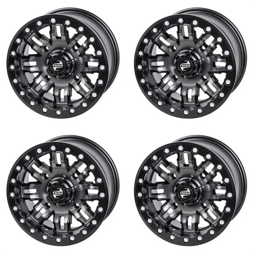 4/156 Tusk Teton Beadlock Wheel 15x7 5.0 + 2.0 Gun Metal/Black For POLARIS RZR Pro XP Premium 2020-2023 (4 Pack)