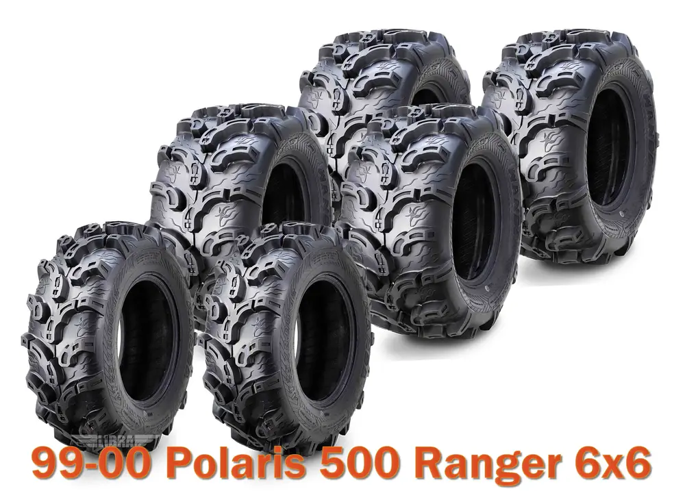 99-00 Polaris 500 Ranger 6x6 Complete Set ATV tires (2) 25x10-12 & (4) 25x11-10