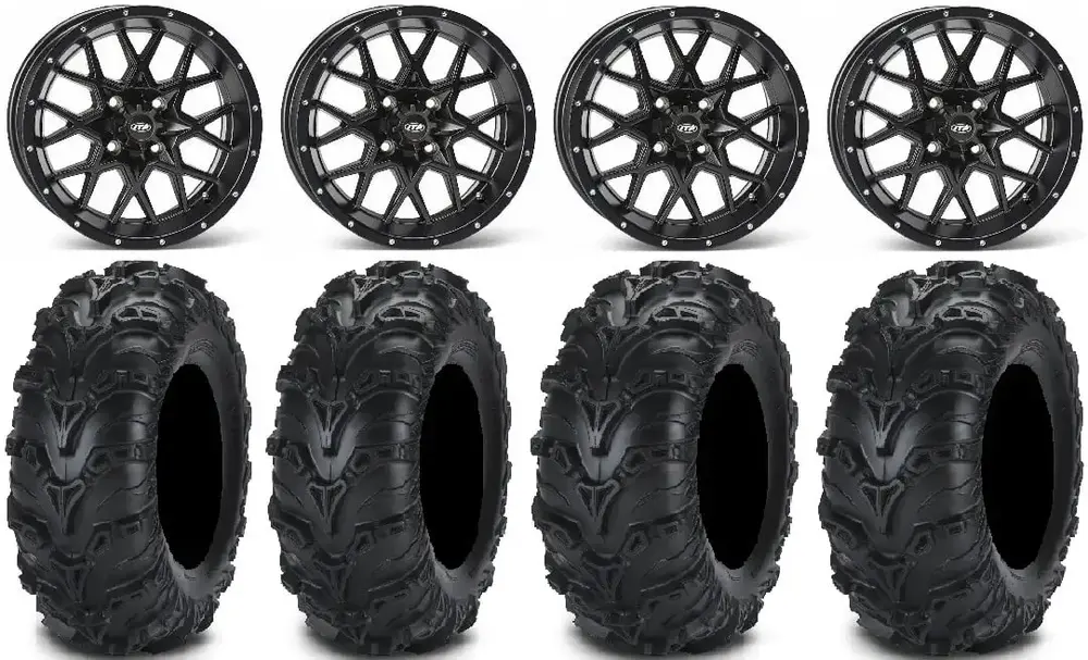 ITP Hurricane 14 Wheels Black 28 Mud Lite II Tires Kawasaki Teryx Mule